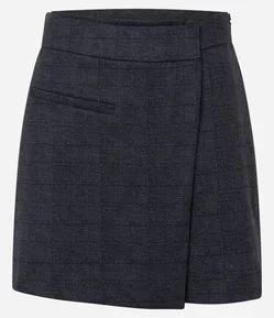 Short Saia Curto em Ponto Roma com Estampa Xadrez