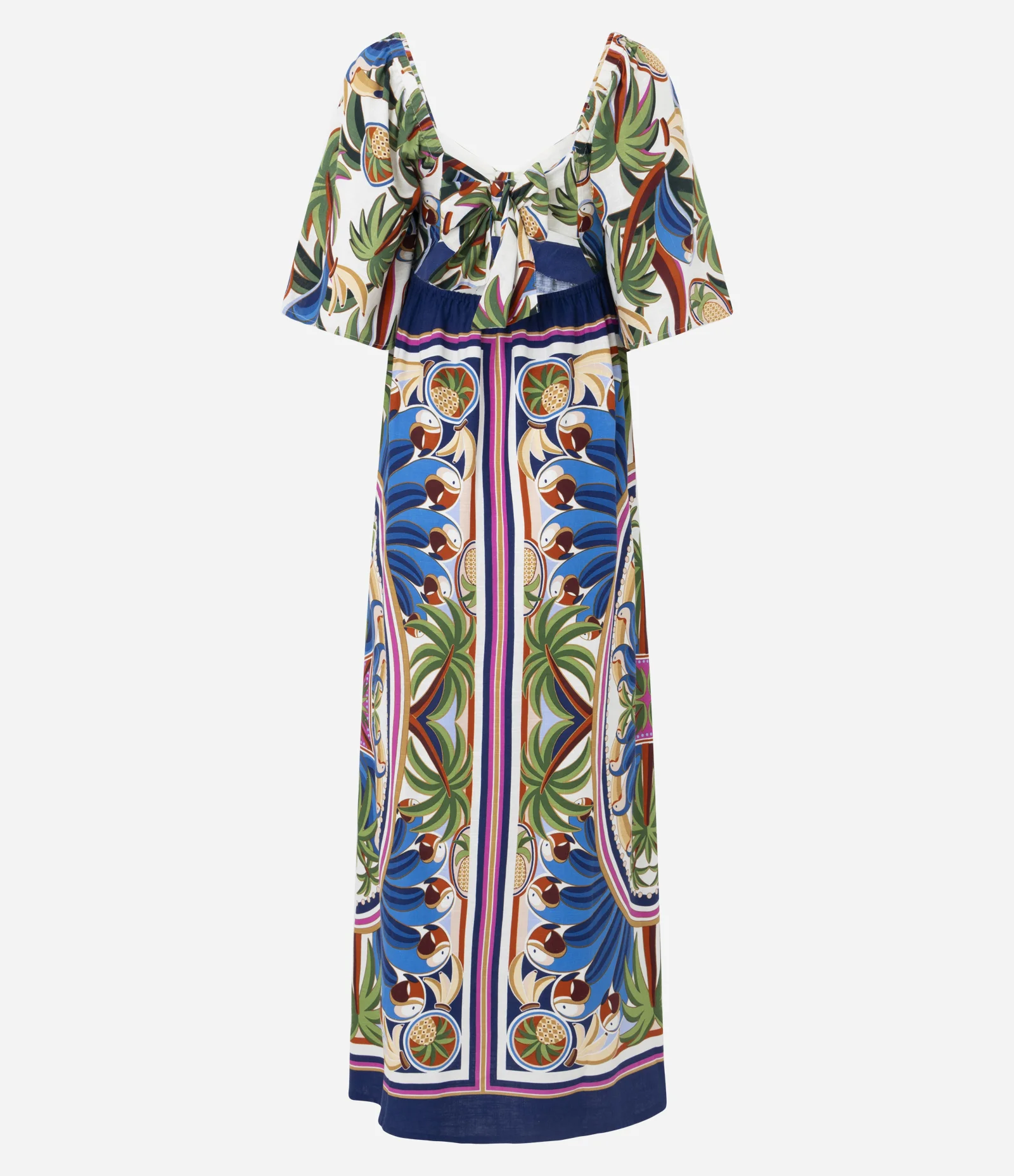 Vestido Longo com Manga em Camadas e Estampa Paisagem Azul 2