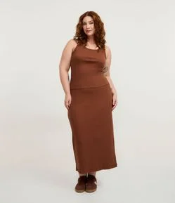 Saia Midi Canelada com Fenda Curve & Plus Size