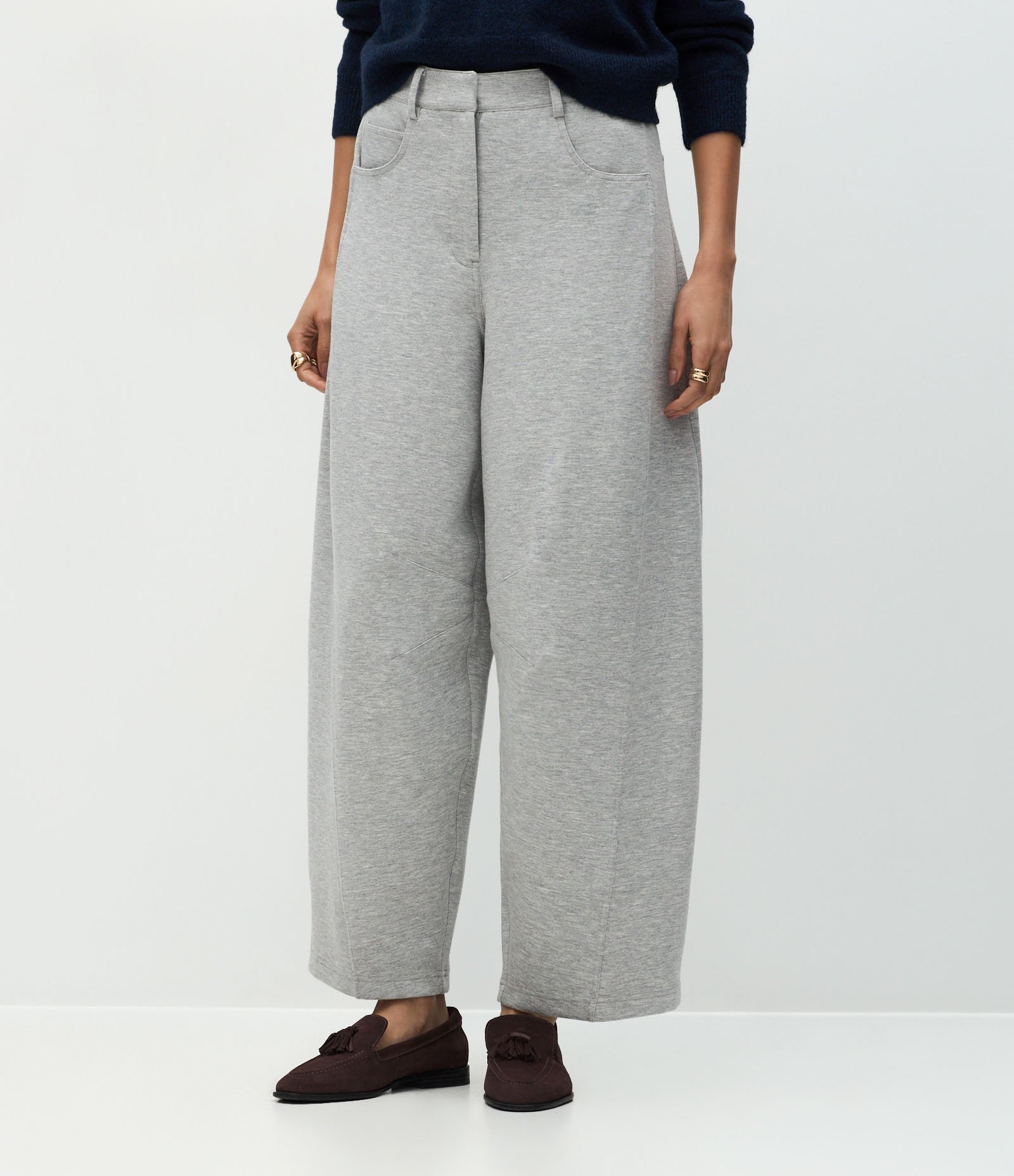 Calça Barrel em Moletom Sem Felpa Cinza 3