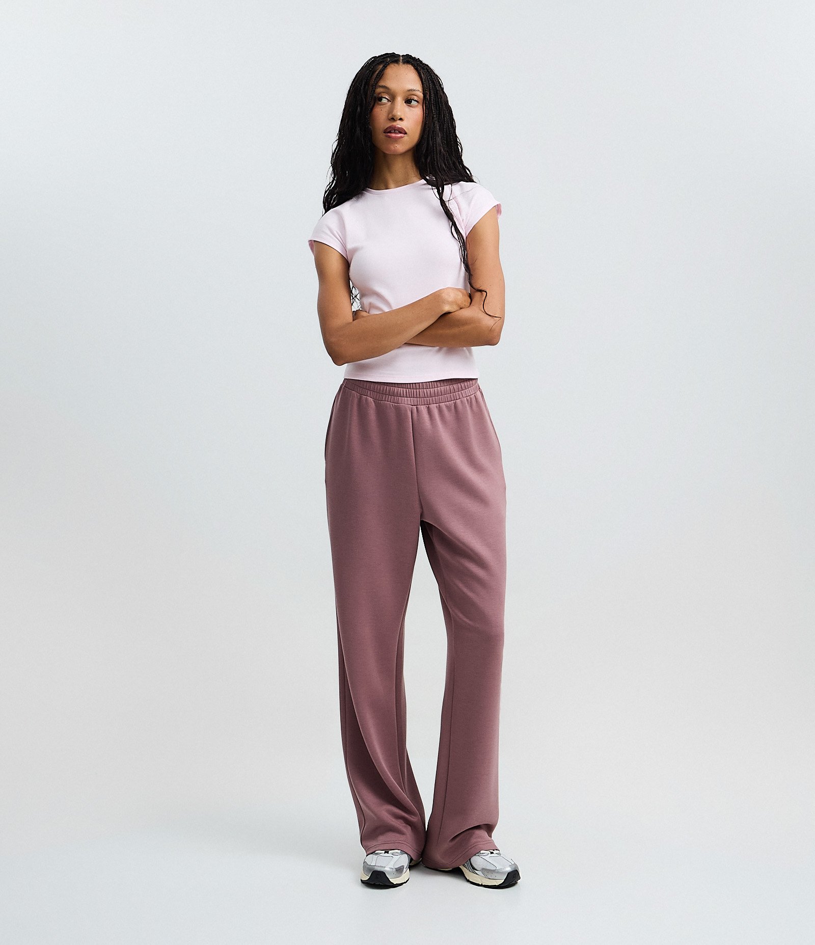 Blusa Básica em Ribana com Ombro Caído Rosa Claro 2