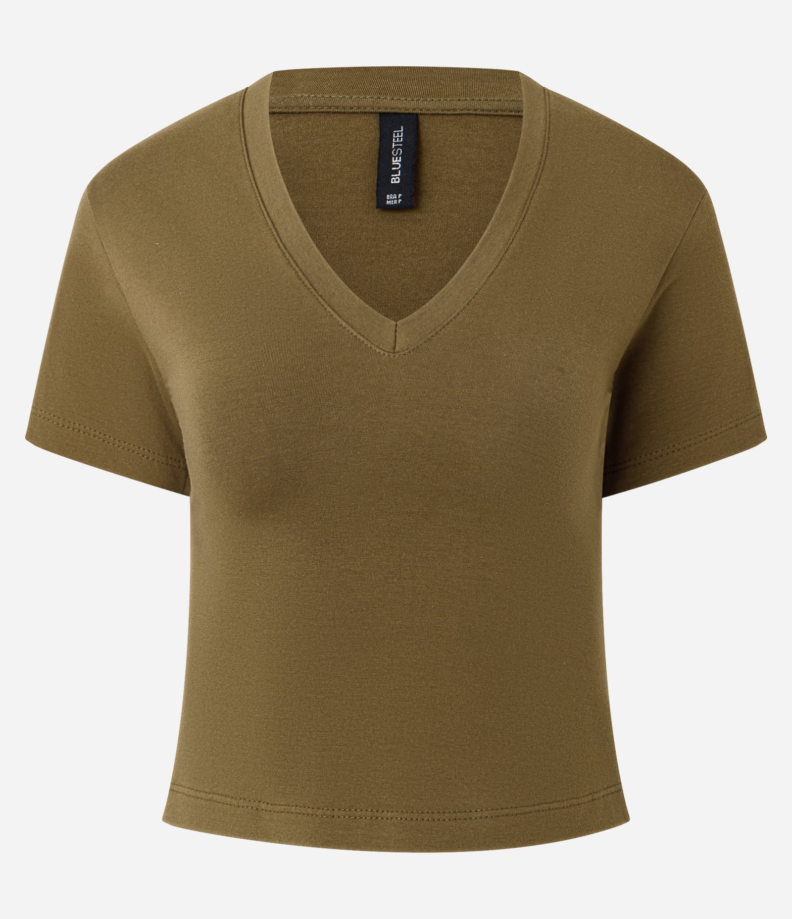 Blusa Regular em Cotton com Decote V Verde Oliva 5