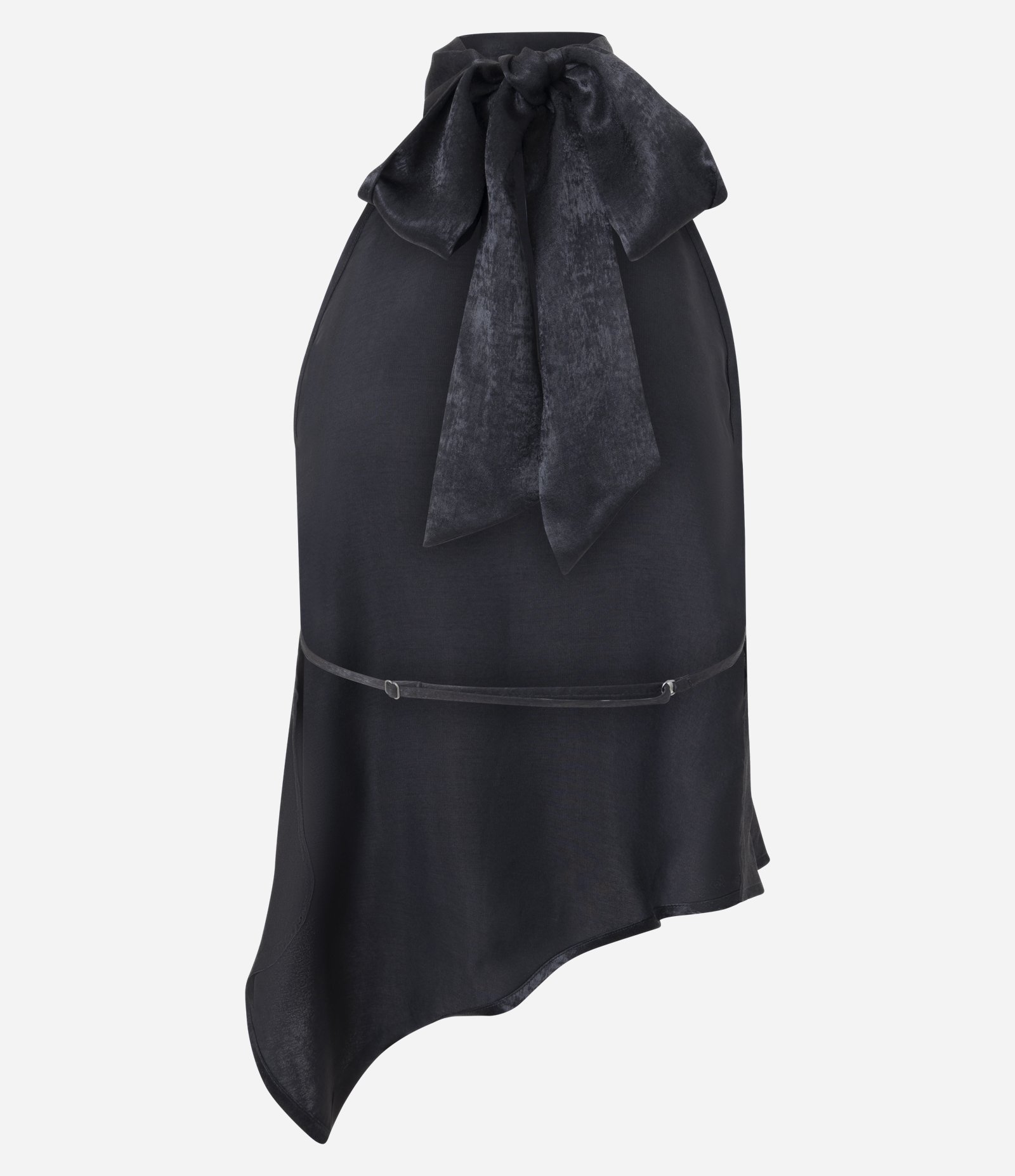 Blusa Frente Única em Cetim com Amarração nas Costas Preto 2