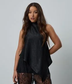 Blusa Frente Única em Cetim com Amarração nas Costas
