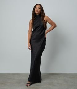 Vestido Midi em Cetim Frente Única com Amarração nas Costas