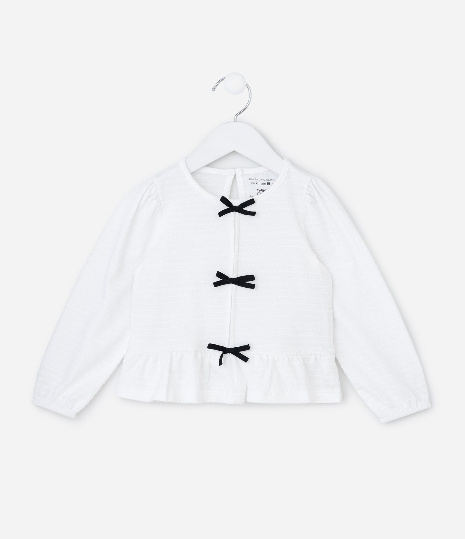 Blusa Infantil com Lacinhos Aplicados e Texturizada - Tam1 a 6 Anos Branco 1