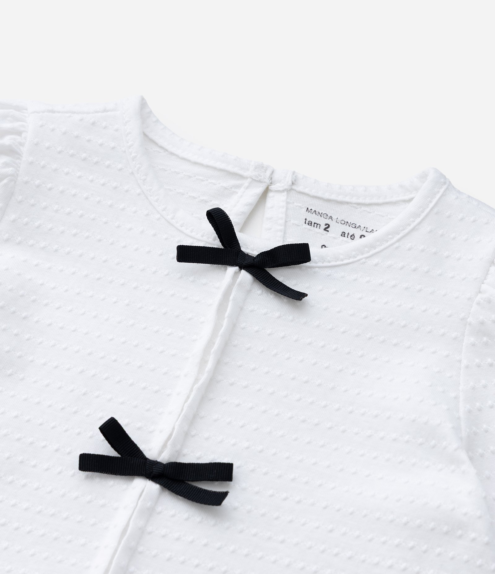 Blusa Infantil com Lacinhos Aplicados e Texturizada - Tam1 a 6 Anos Branco 7