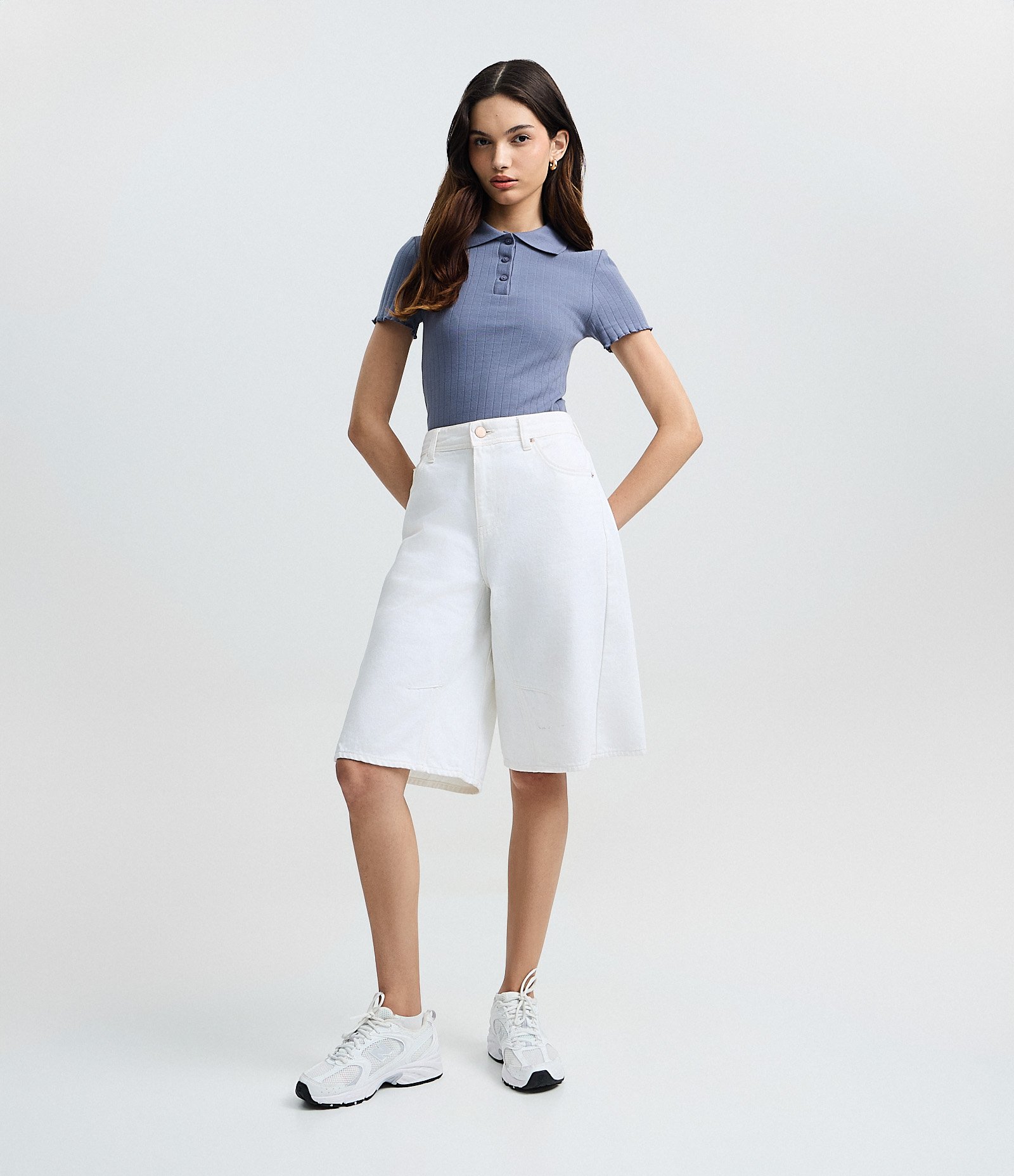 Blusa Polo com Manga Curta Frufru Azul 2