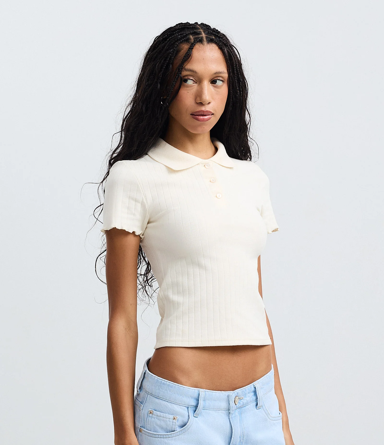 Blusa Polo com Manga Curta Frufru Bege 1