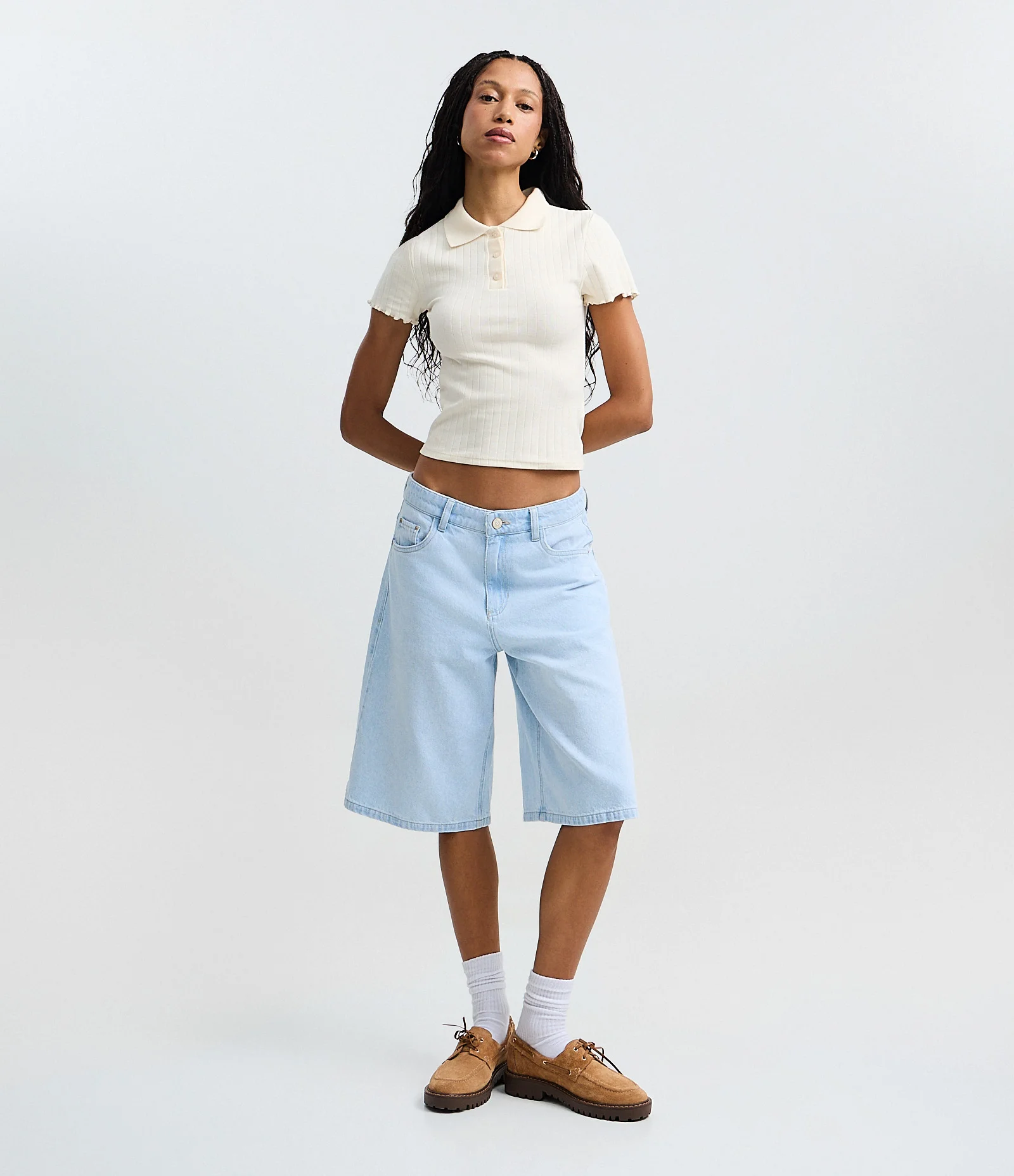 Blusa Polo com Manga Curta Frufru Bege 2