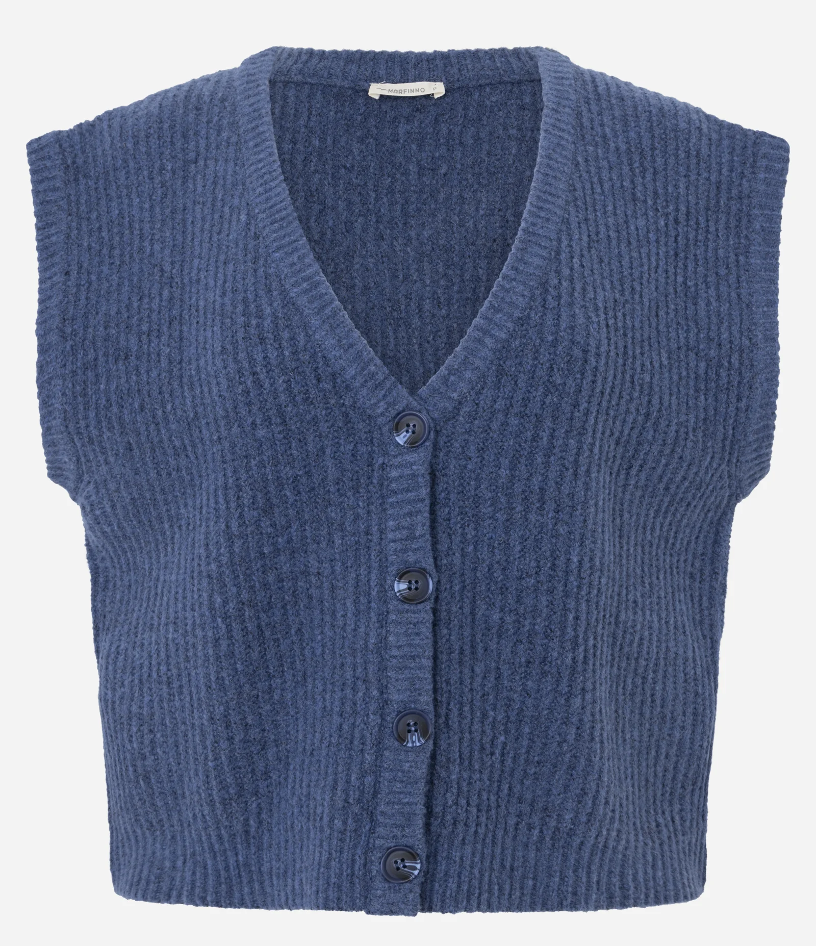 Colete Regular em Tricô com Abotoamento Frontal Azul 5