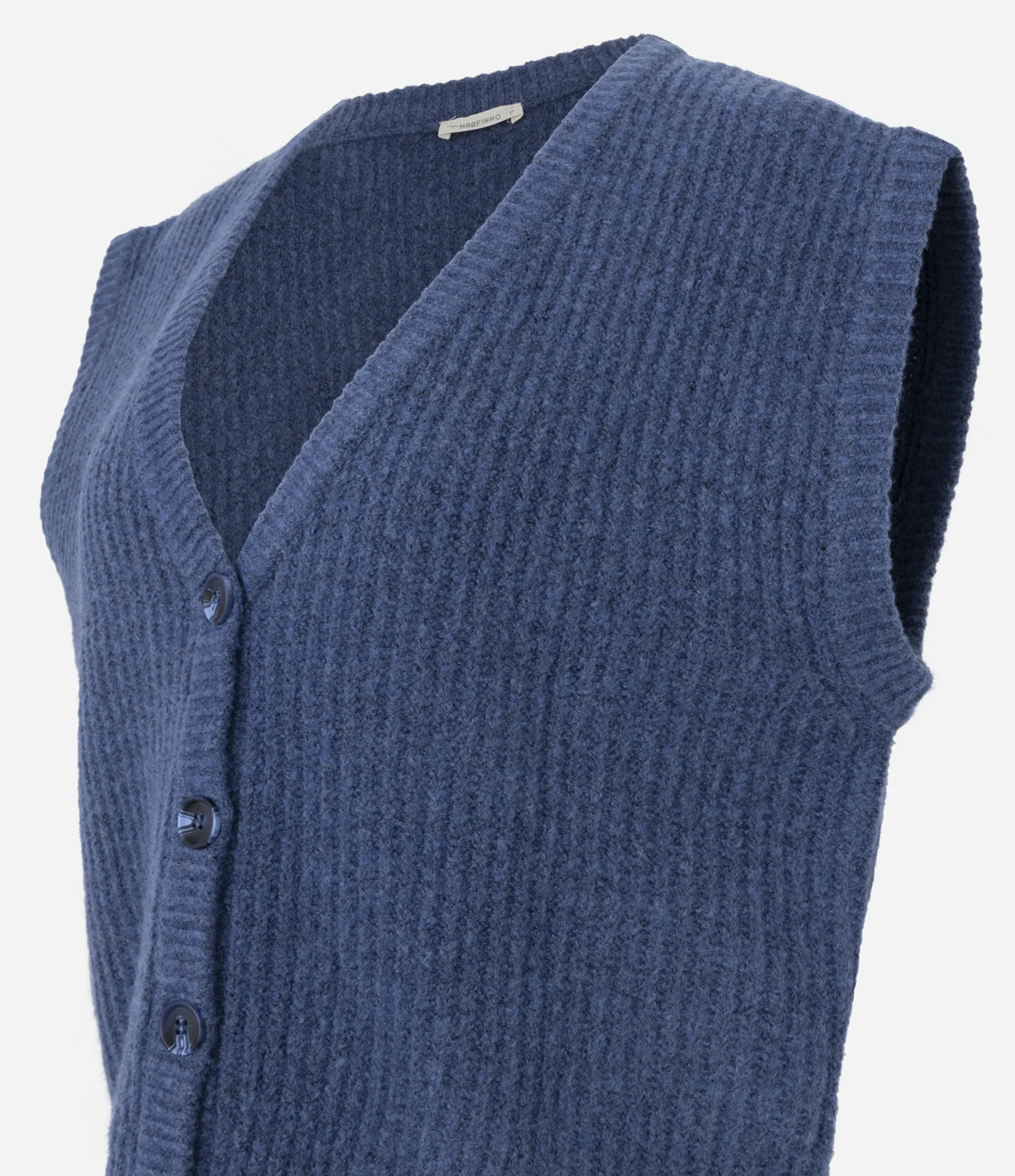 Colete Regular em Tricô com Abotoamento Frontal Azul 6