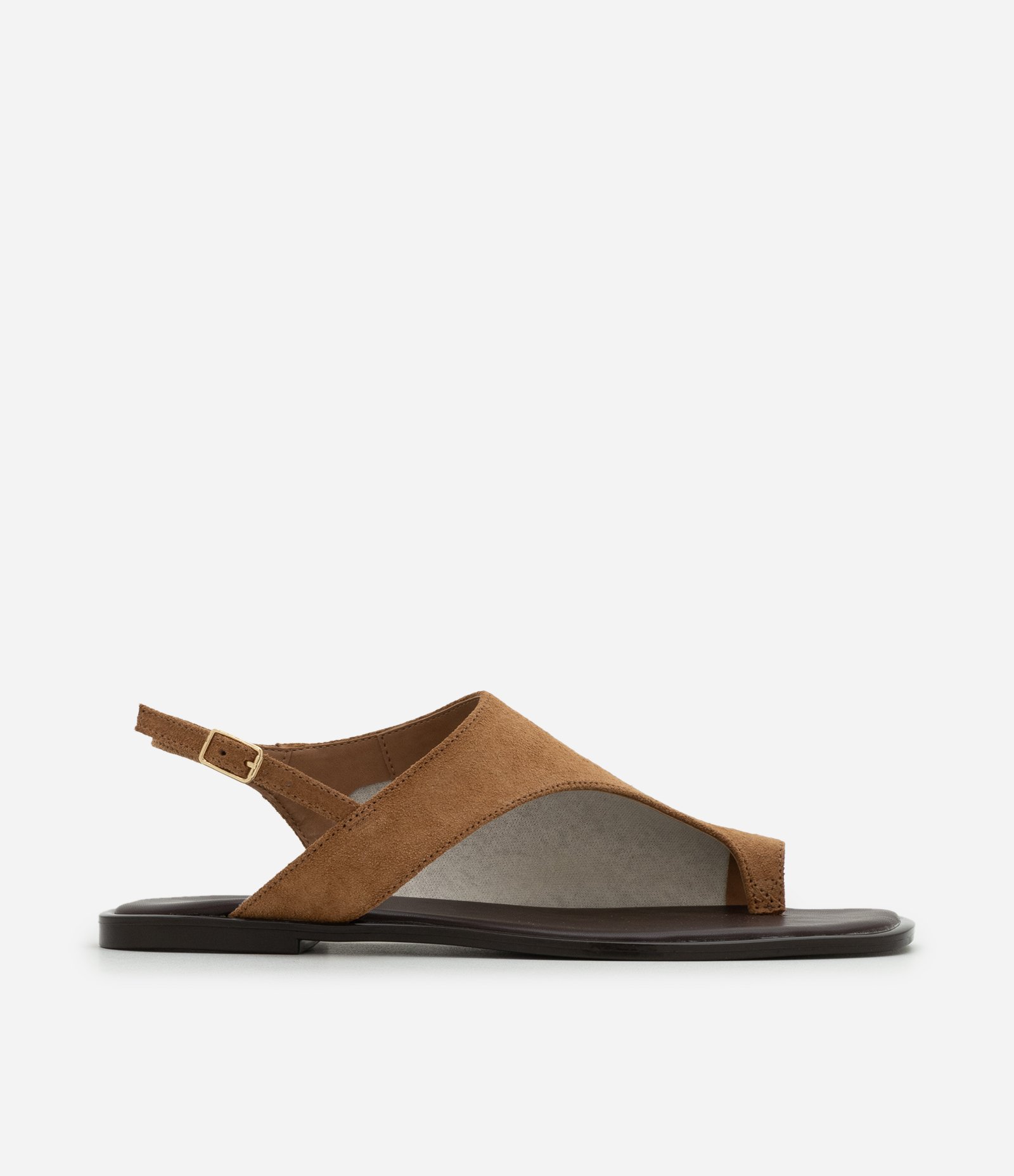 Sandália Rasteira em Couro e Dedeira com Efeito Camurça Marrom 1