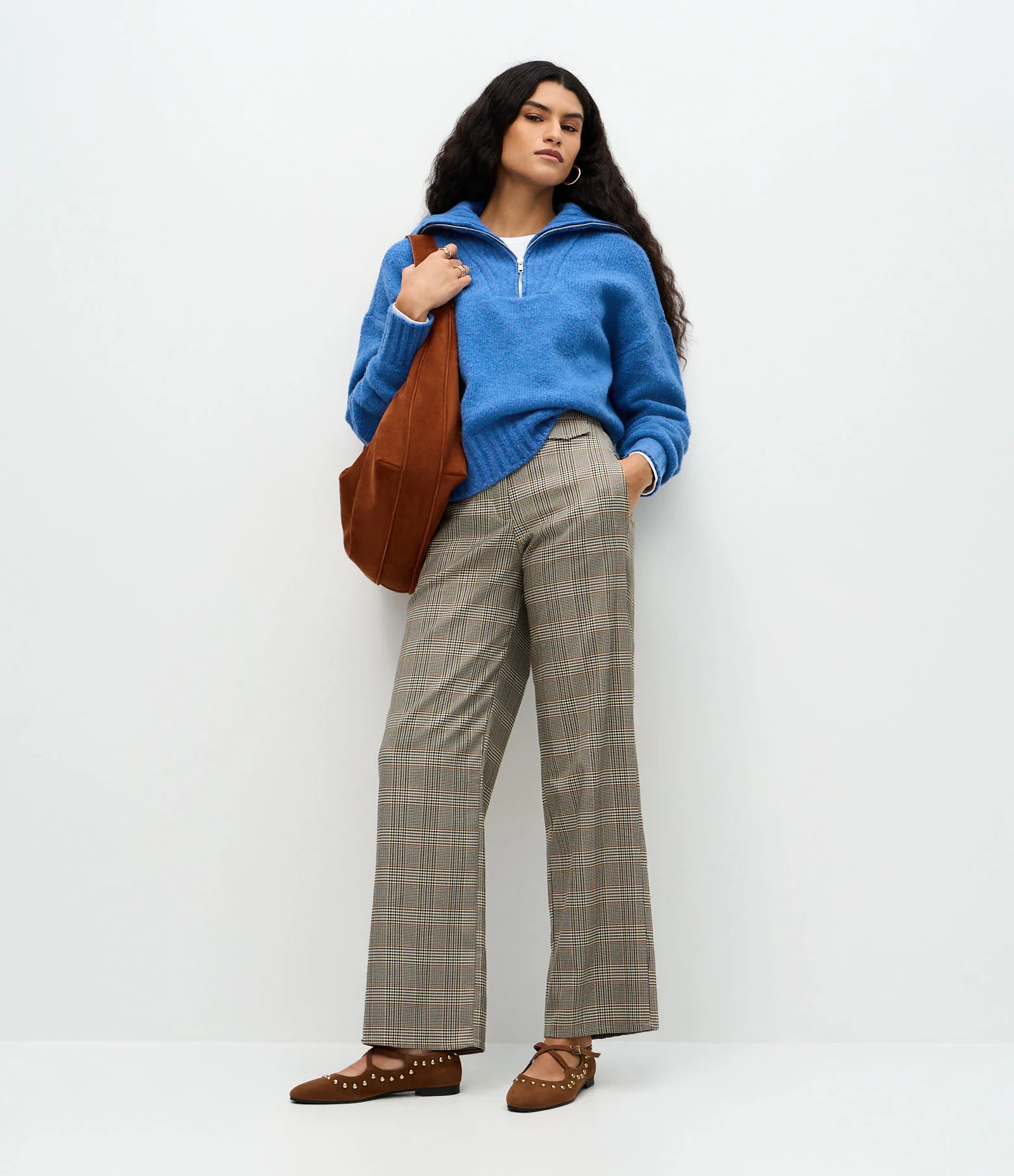 Suéter Regular em Tricô com Gola Alta Azul 2