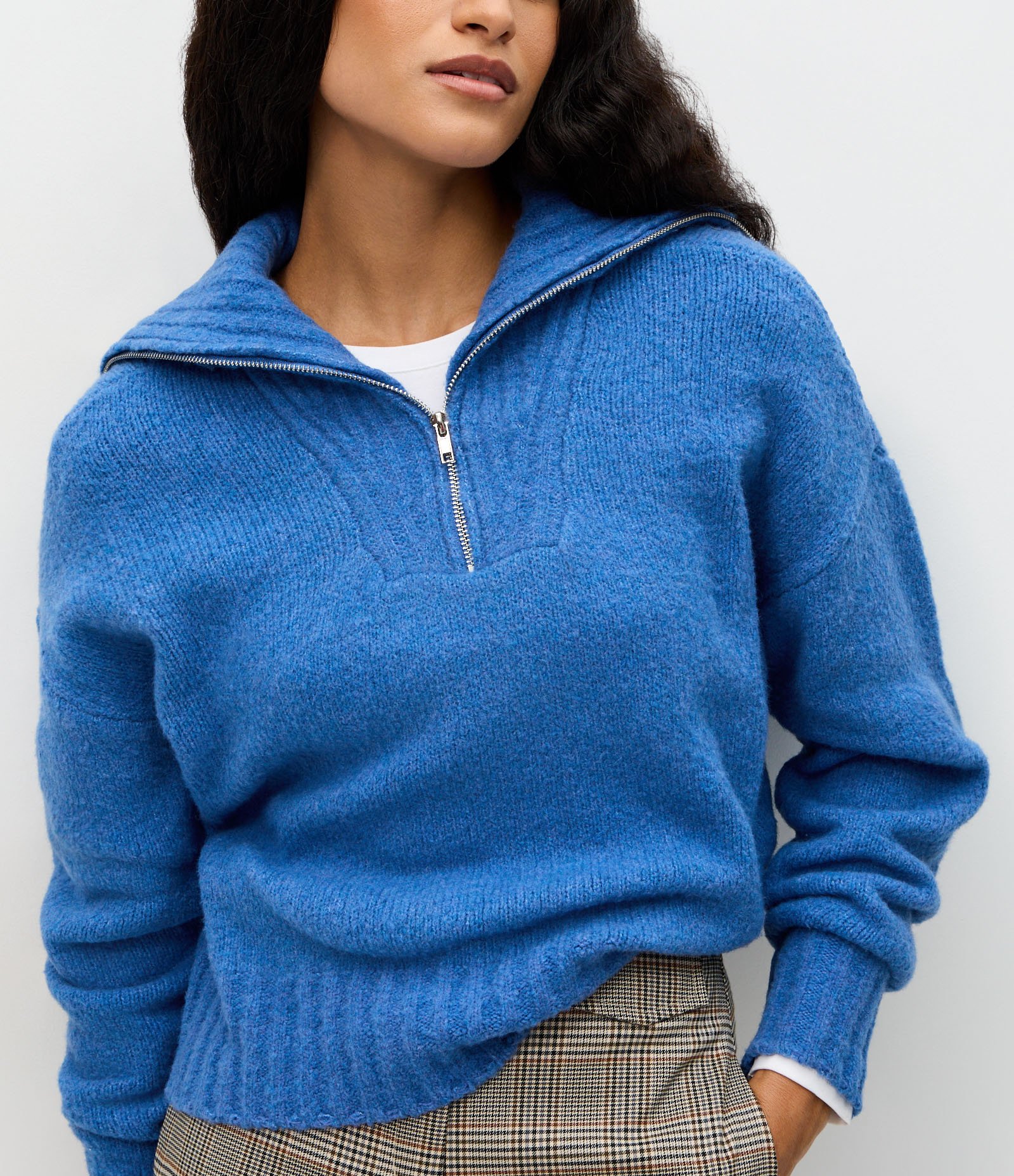 Suéter Regular em Tricô com Gola Alta Azul 3