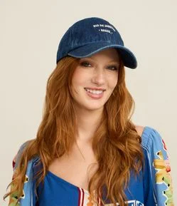 Boné em Sarja com Aba Curva e Bordado Rio de Janeiro Brasil