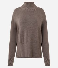 Blusa Alongada em Tricô com Gola Alta