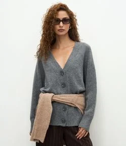 Cardigan em Tricô com Botões Grandes