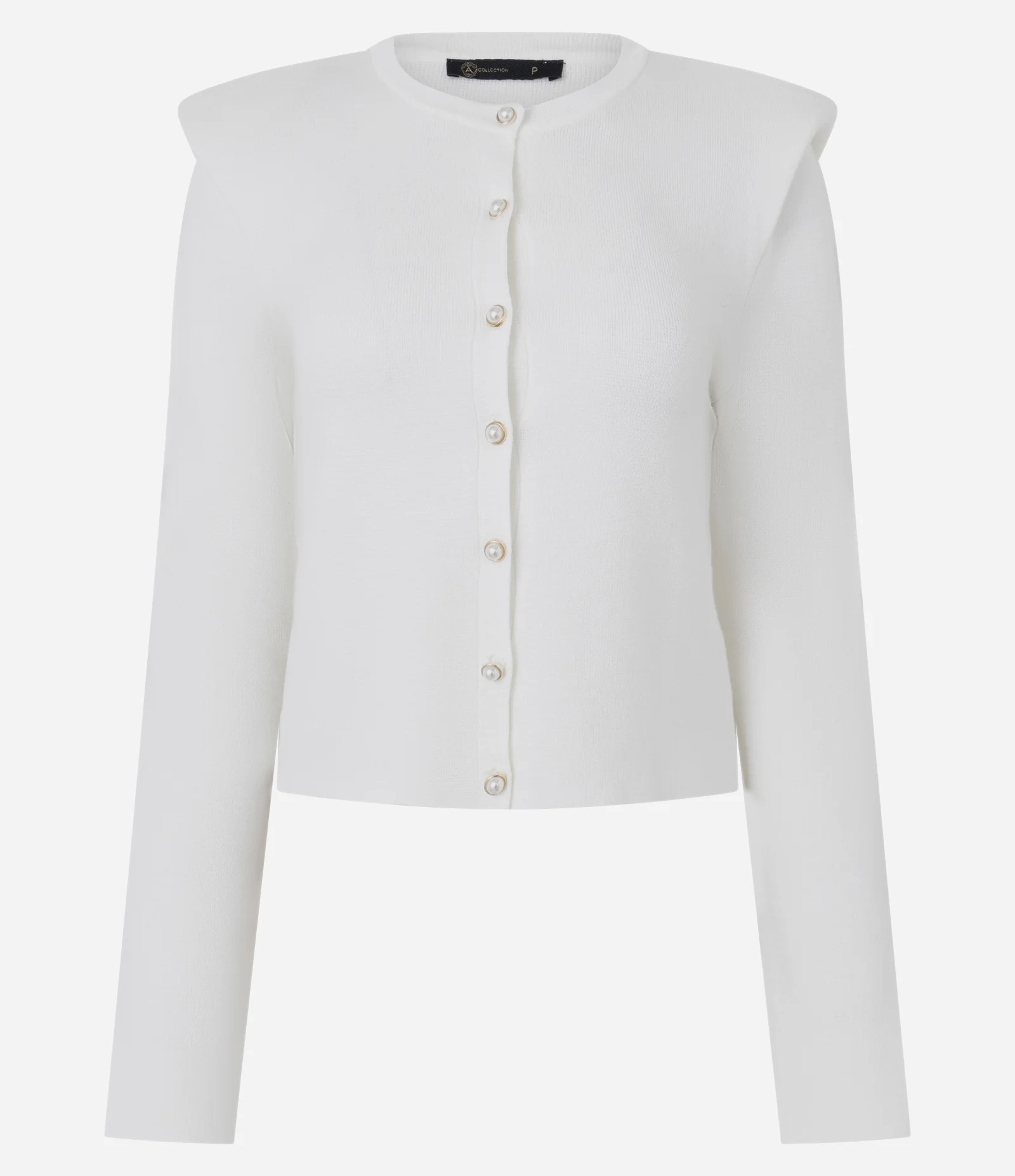 Cardigan Regular em Tricô com Ombreiras Branco 1