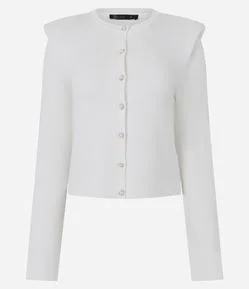 Cardigan Regular em Tricô com Ombreiras