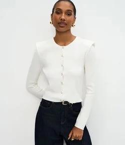 Cardigan Regular em Tricô com Ombreiras
