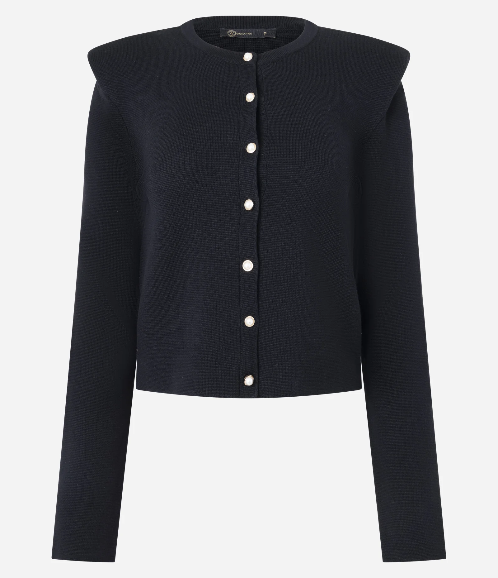 Cardigan Regular em Tricô com Ombreiras Preto 1