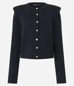 Cardigan Regular em Tricô com Ombreiras