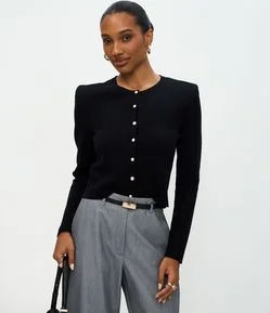 Cardigan Regular em Tricô com Ombreiras