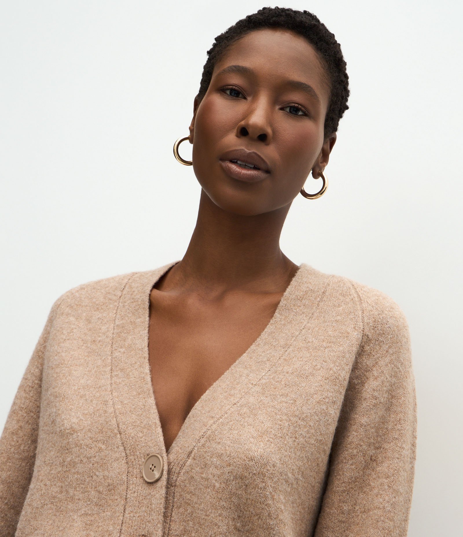 Cardigan em Tricô com Botões Grandes Bege 4