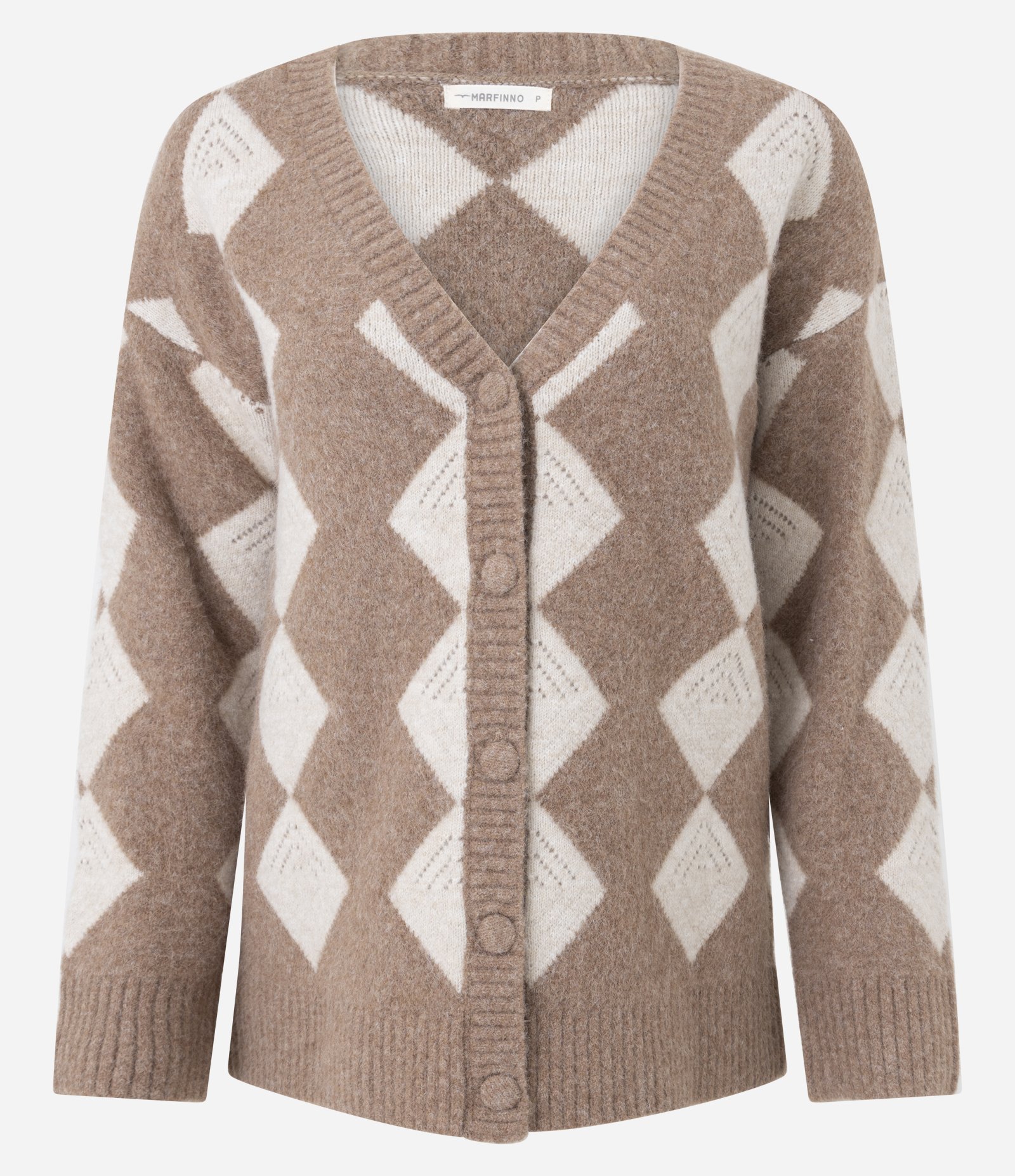 Cardigan Alongado em Tricô com Estampa Xadrez Argyle Bege 6