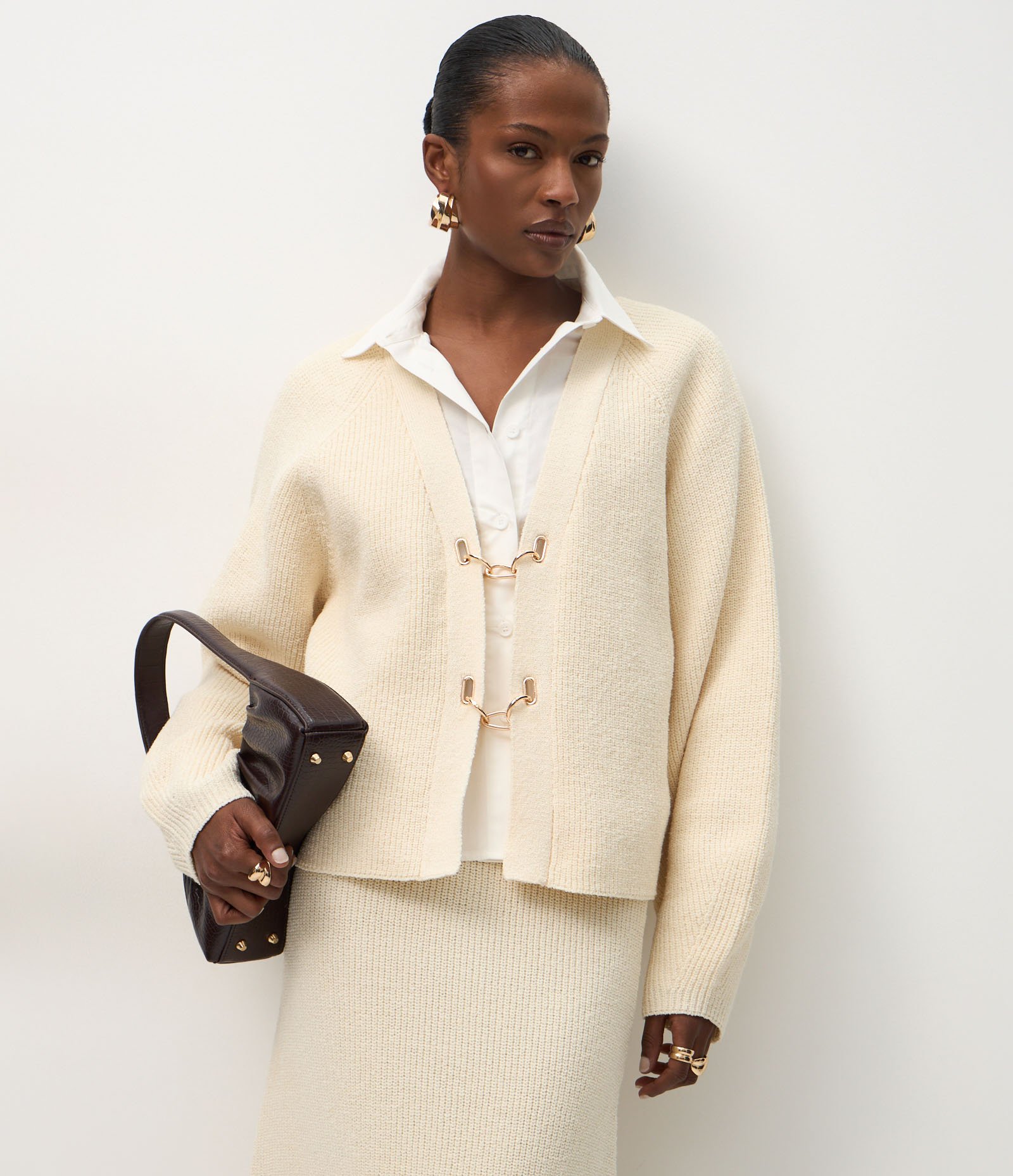 Cardigan Over Estruturado em Tricô com Fivelas Off White 1