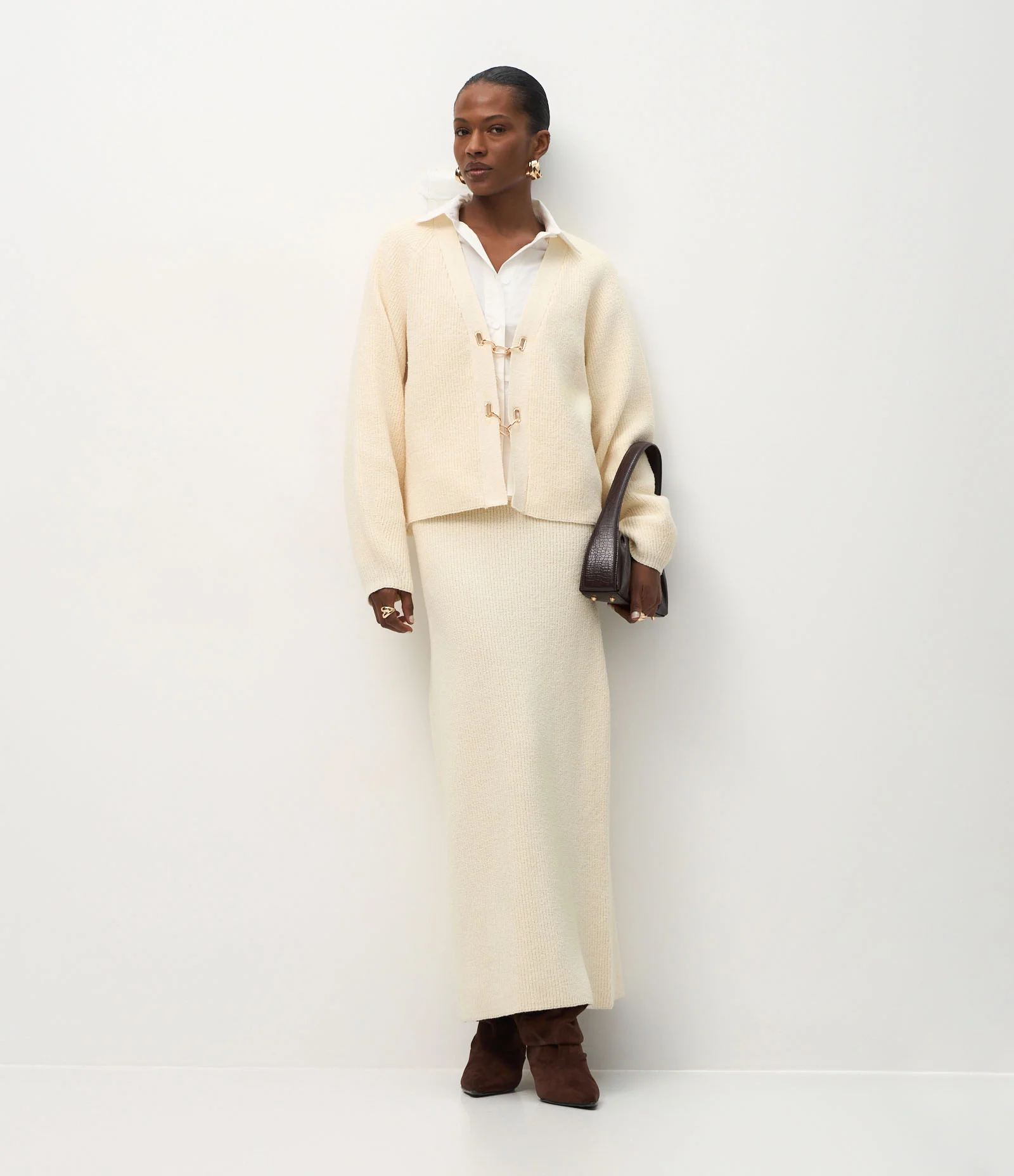 Cardigan Over Estruturado em Tricô com Fivelas Off White 2