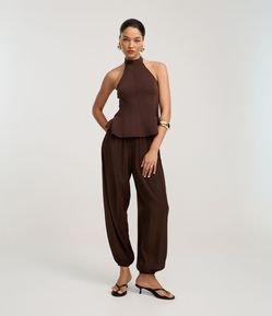 Calça Boho Balloon em Viscose com Elástico no Cós e Barra