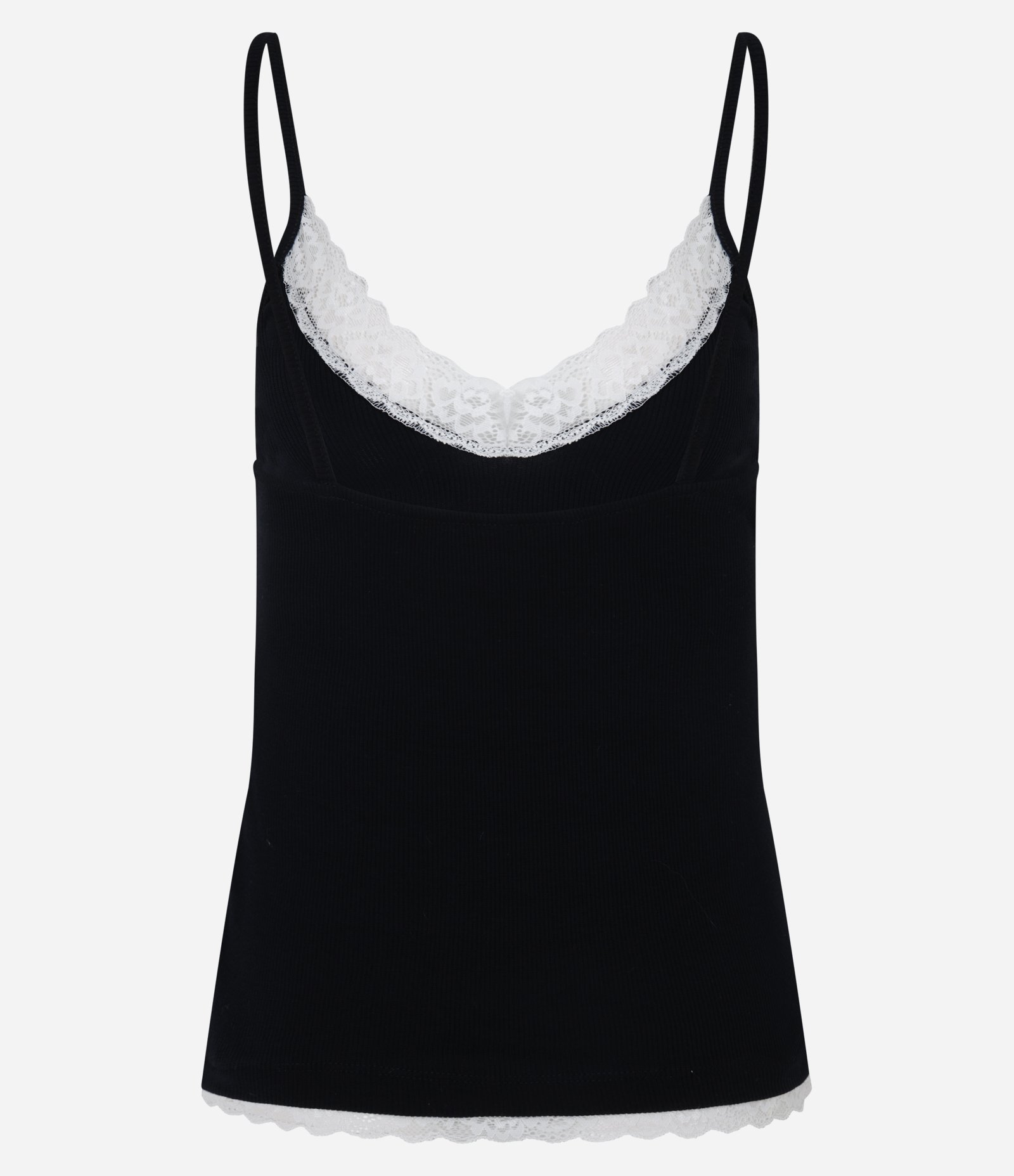 Blusa em Ribana com Alças Finas e Renda no Decote Preto 3