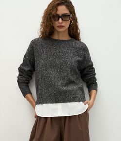 Suéter Regular em Tricô com Efeito de Camisa Embutida