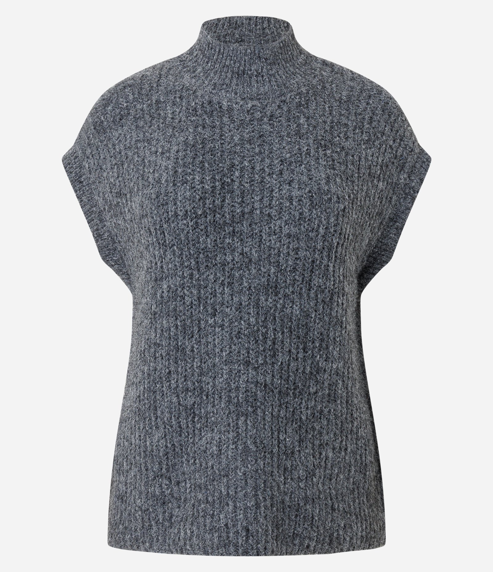 Colete Alongado em Tricô com Mini Golinha Cinza 1