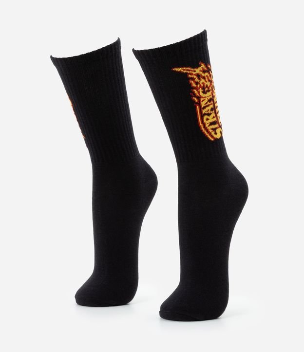 Meia Cano Alto em Algodão com Estampa Stranger Things