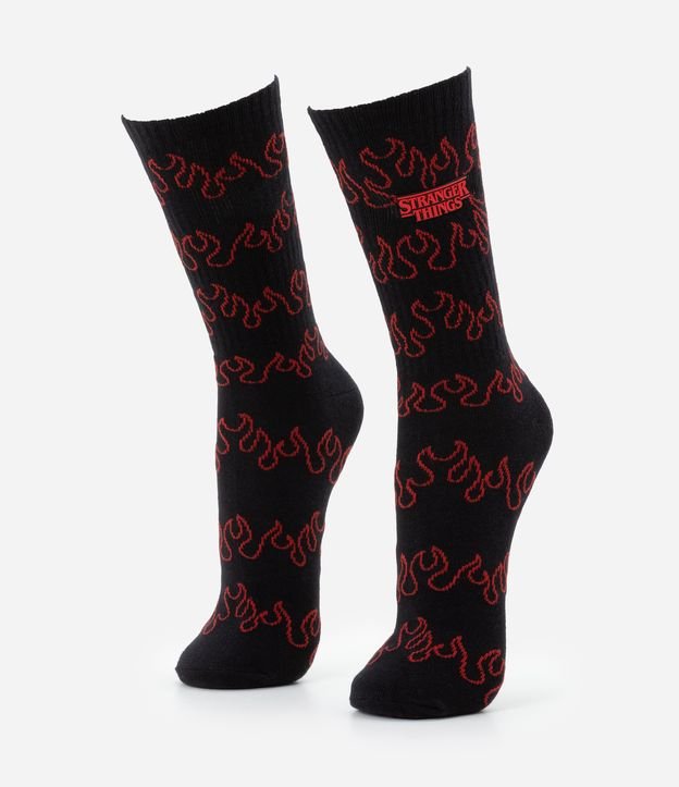 Meia Cano Alto em Algodão com Estampa Stranger Things