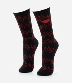 Meia Cano Alto em Algodão com Estampa Stranger Things