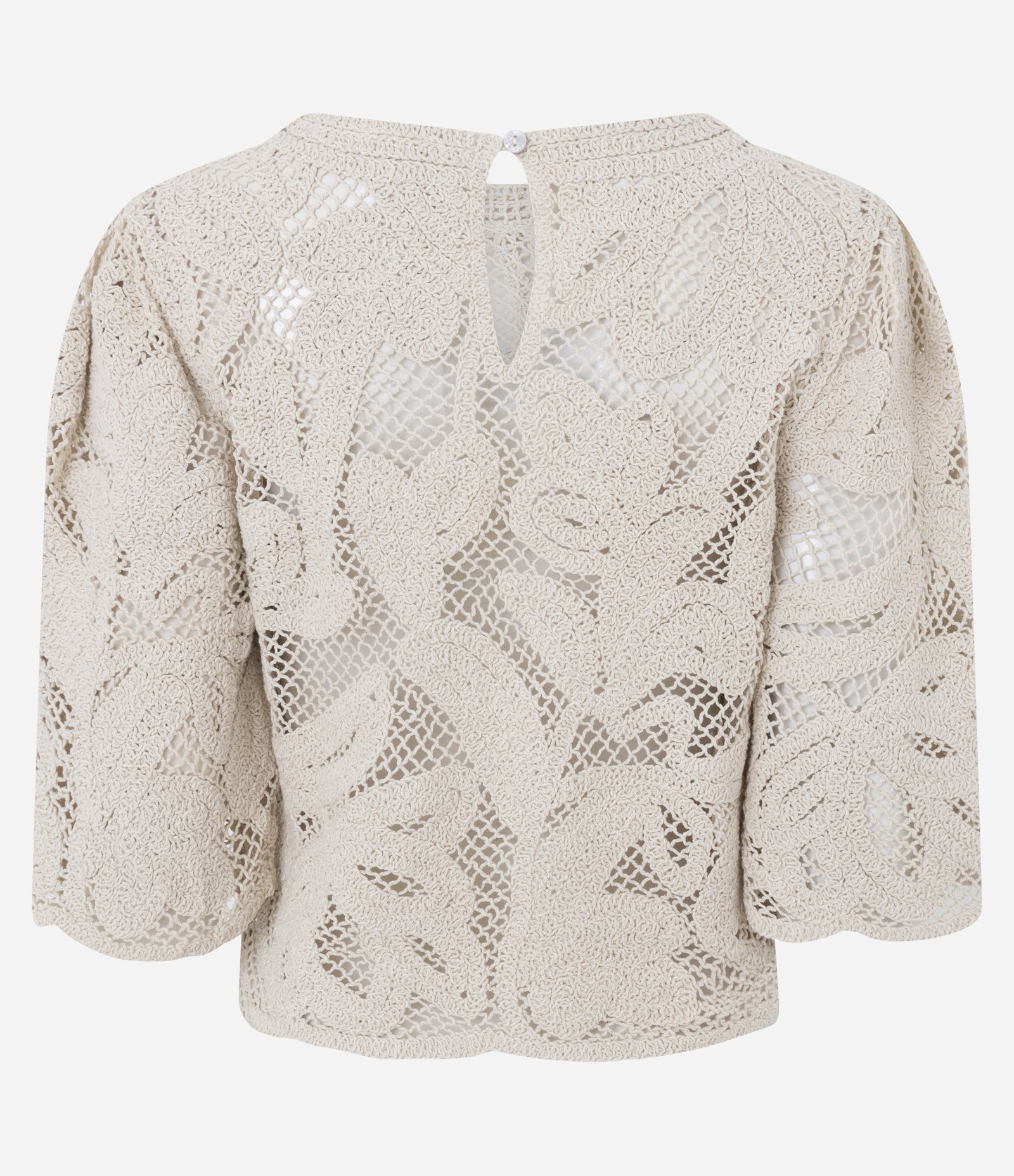 Blusa Regular em Tricô Texturizado com Manga Curta Bege 3