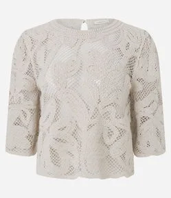 Blusa Regular em Tricô Texturizado com Manga Curta