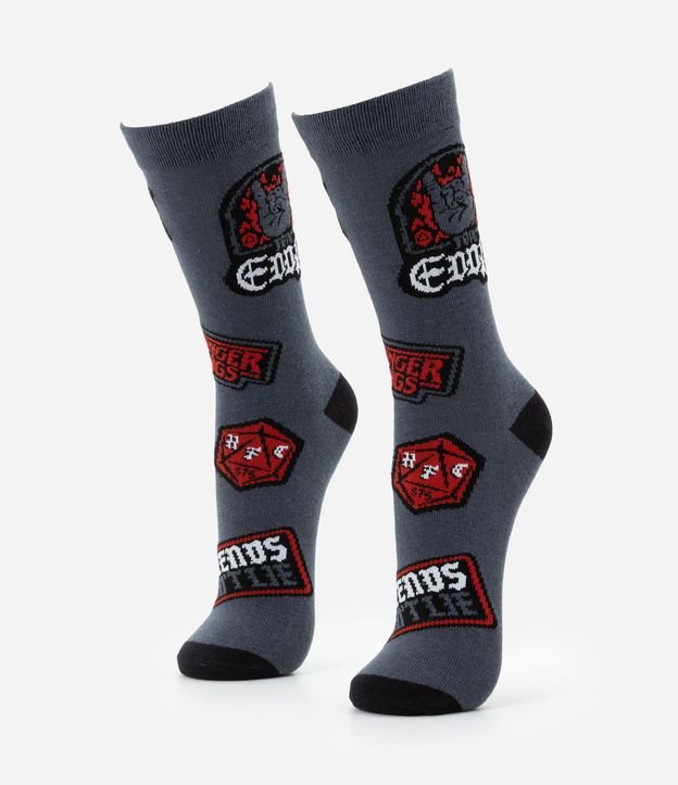 Meia Cano Alto em Algodão com Estampa Stranger Things