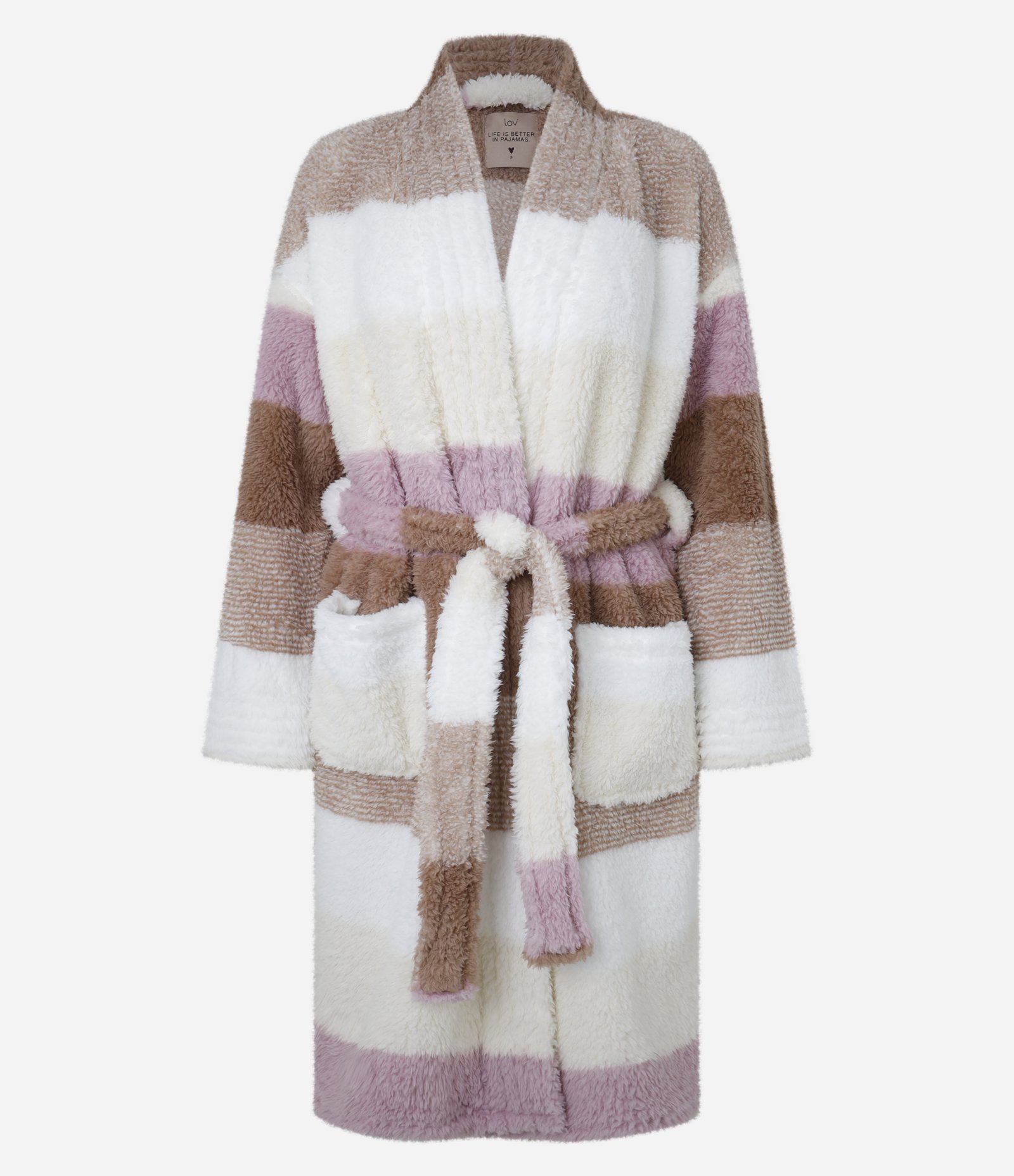 Robe Alongado em Fleece Listrado com Faixa Multicores 3
