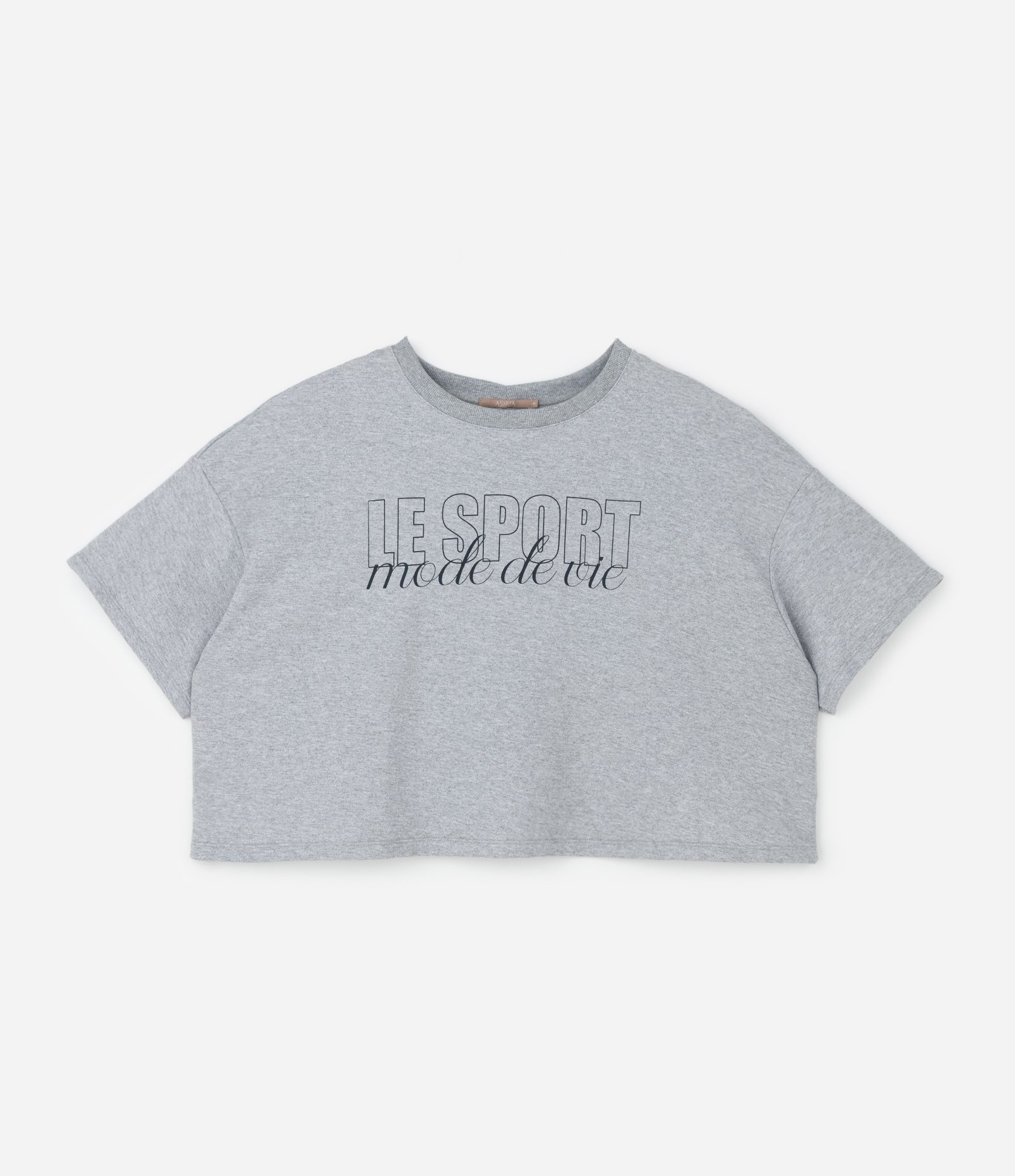 Camiseta Box em Moletom com Lettering Le Sport Curve & Plus Size Cinza 1