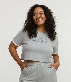 Camiseta Box em Moletom com Lettering Le Sport Curve & Plus Size
