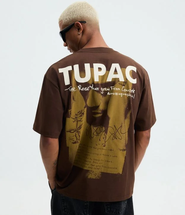 Camiseta Boxy em Algodão com Estampa Tupac The Rose