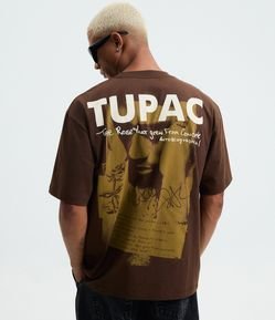 Camiseta Boxy em Algodão com Estampa Tupac The Rose