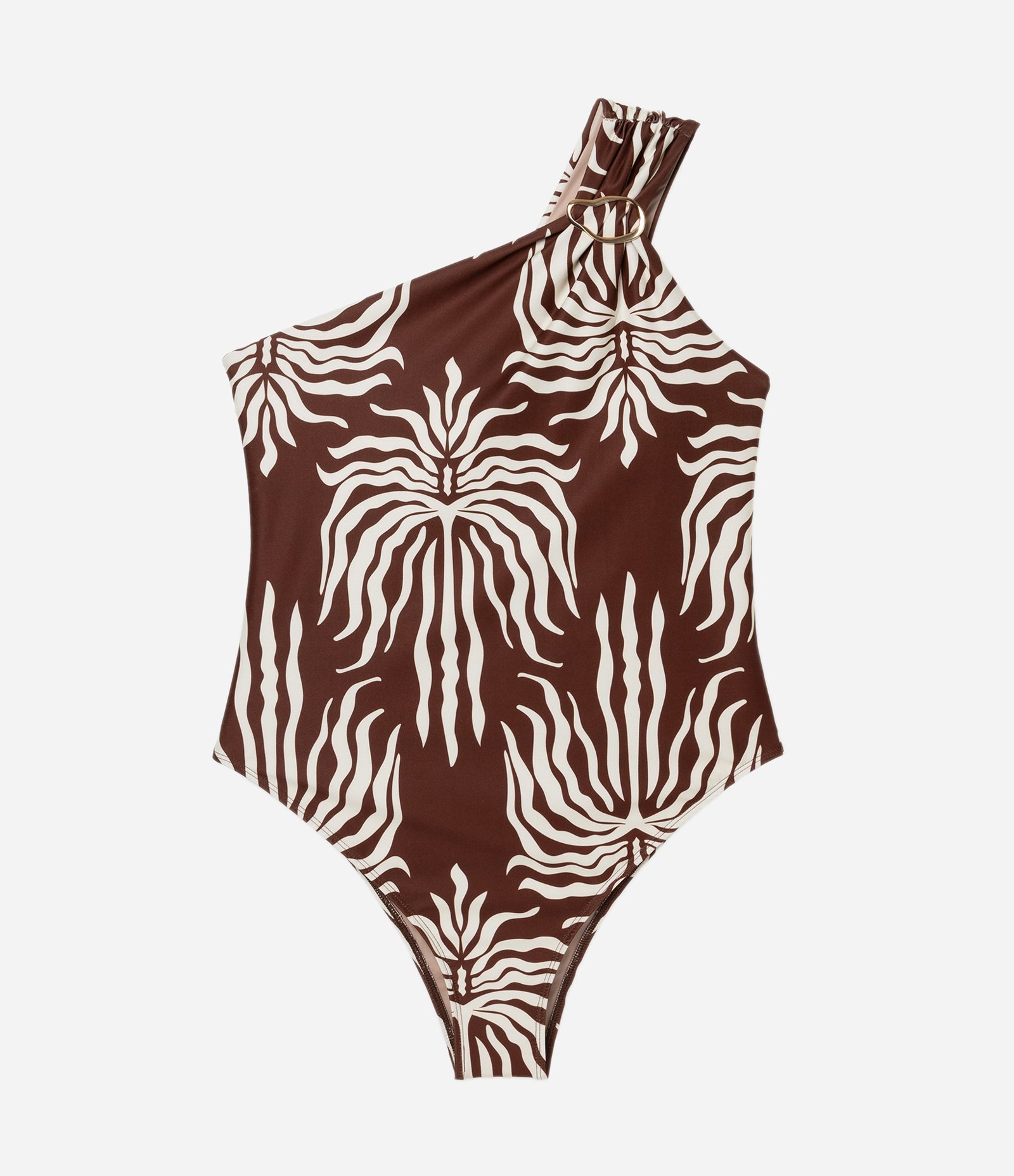 Maiô Ombro Único com Estampa Folhagem Curve & Plus Size Marrom 4