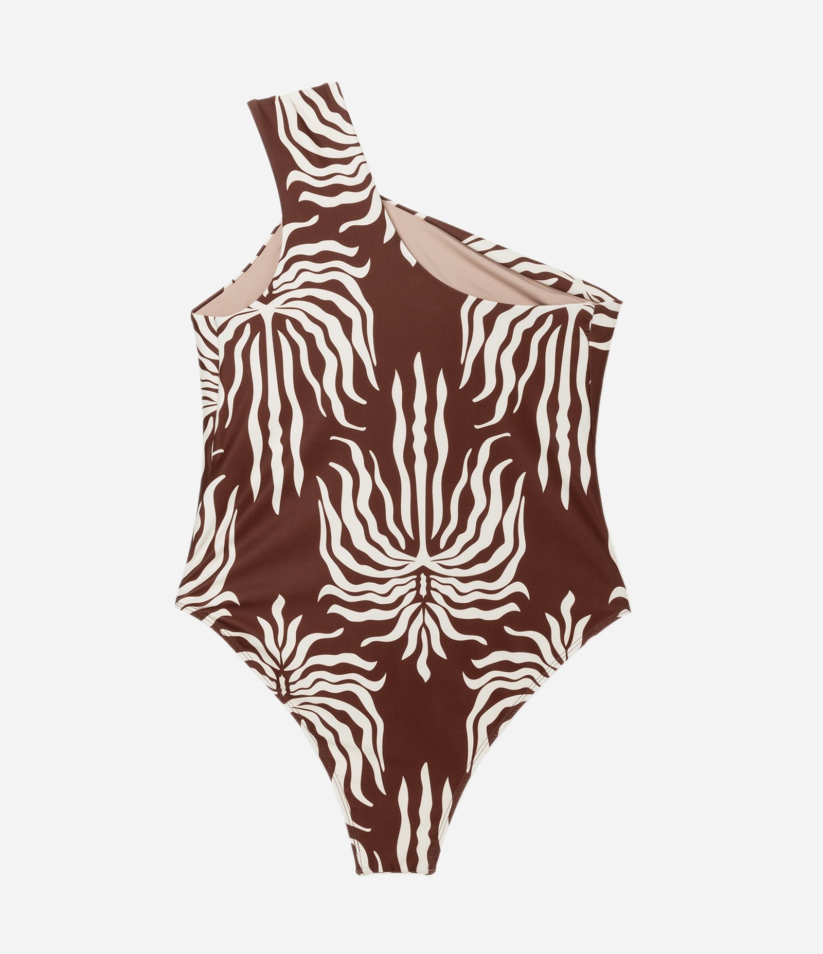 Maiô Ombro Único com Estampa Folhagem Curve & Plus Size Marrom 5