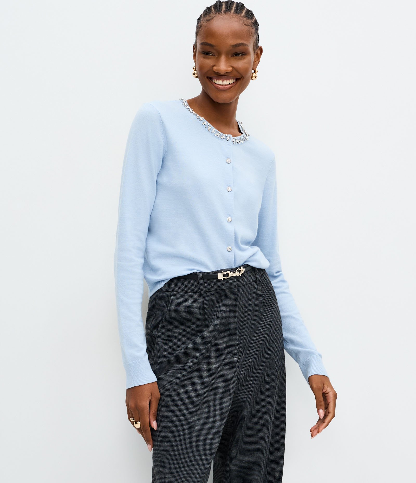 Calça Xadrez em Ponto Roma com Cinto Fino Cinza 2